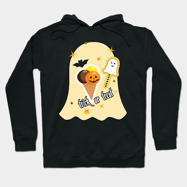 Pumpkin Ice Cream with Waffle Cone and Cute ghost Halloween Holiday cartoon characters sticker Hoodie by sofiartmedia